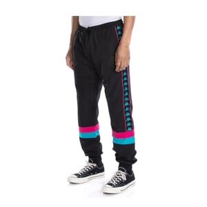 Kappa Men's Black Track Pants with Pink and Blue Accents